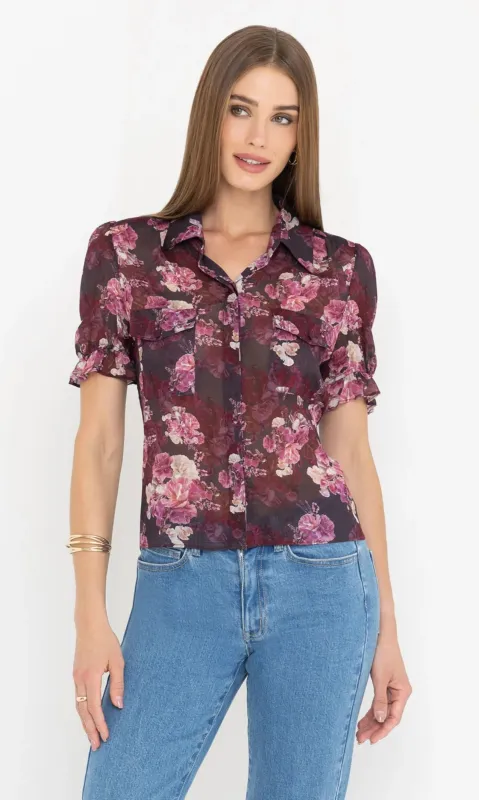 Generation Love - Mina Floral Georgette Shirt - Burgundy Fleur Multi sold by Jessie Boutique