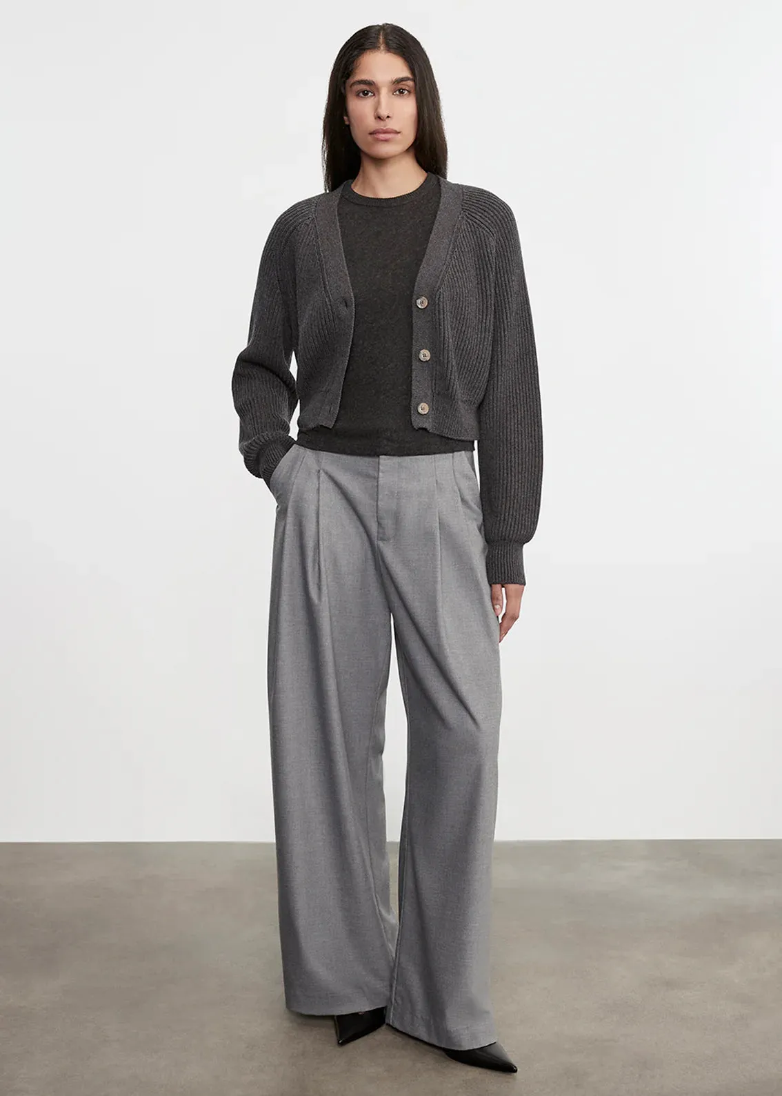 Enza Costa - Chucky Cotton Cashmere Cardigan - Charcoal sold by Jessie Boutique product image thumbnail 2