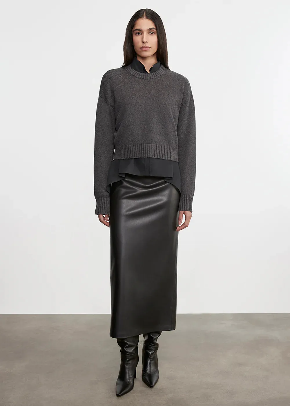 Enza Costa - Leather Hi-Waist Curve Skirt - Black sold by Jessie Boutique