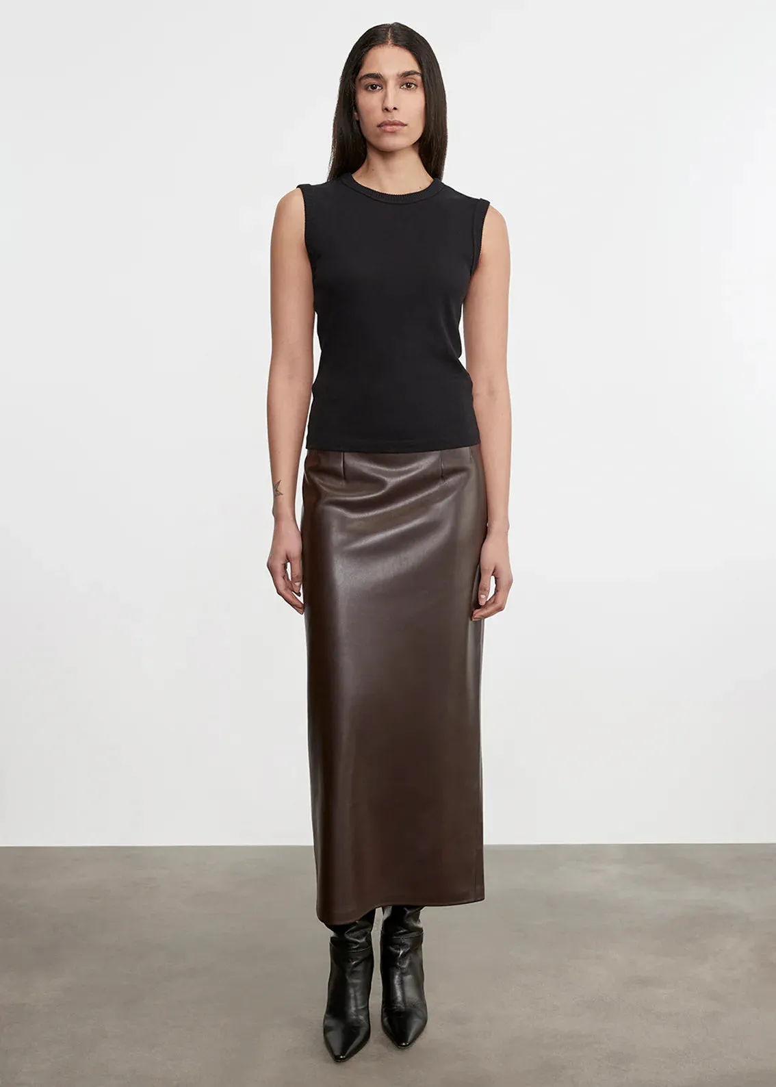 Enza Costa - Leather Hi-Waist Curve Skirt - Dark Brown sold by Jessie Boutique