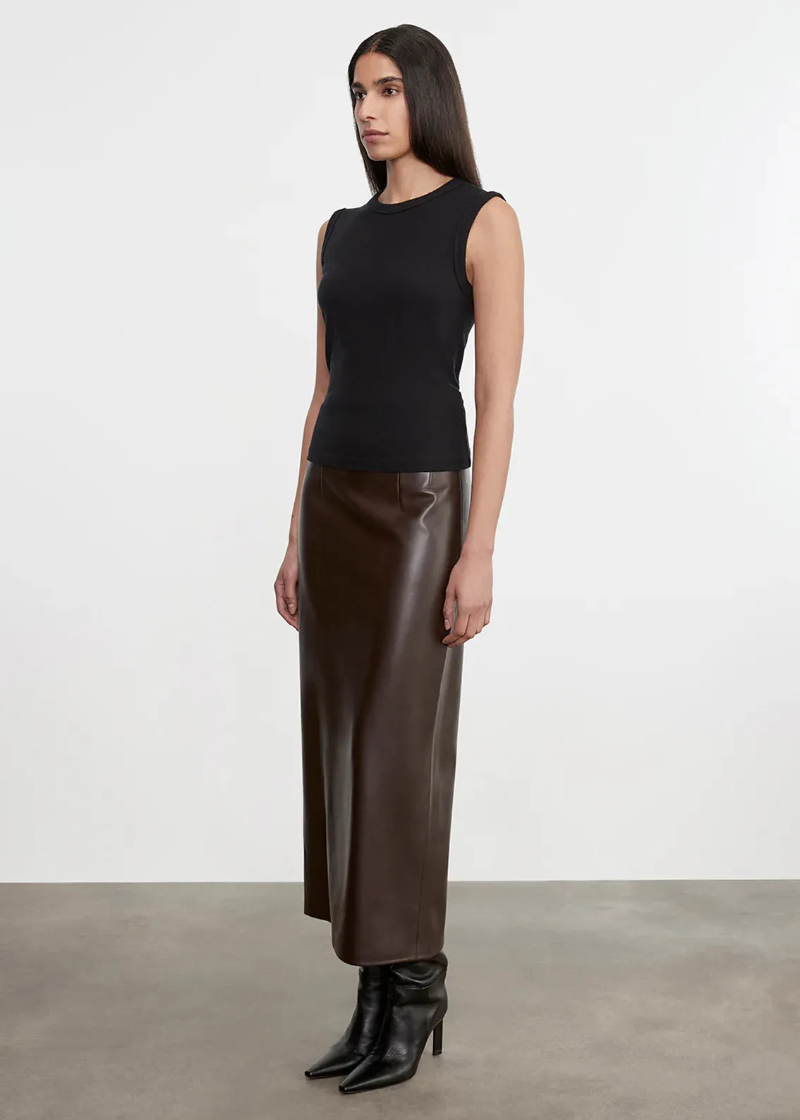 Enza Costa - Leather Hi-Waist Curve Skirt - Dark Brown sold by Jessie Boutique product image thumbnail 2