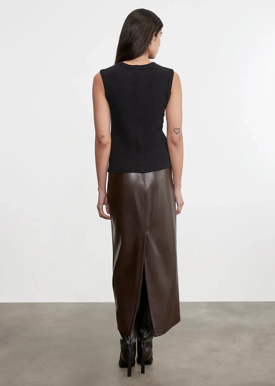 Enza Costa - Leather Hi-Waist Curve Skirt - Dark Brown sold by Jessie Boutique product image thumbnail 3