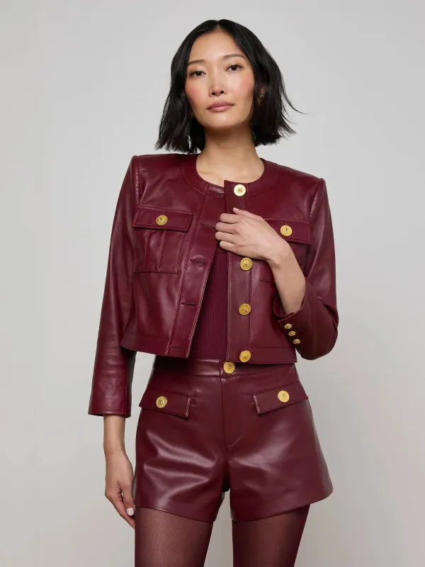 L’agence - Deidra Cropped Leather Jacket - Black Cherry sold by Jessie Boutique