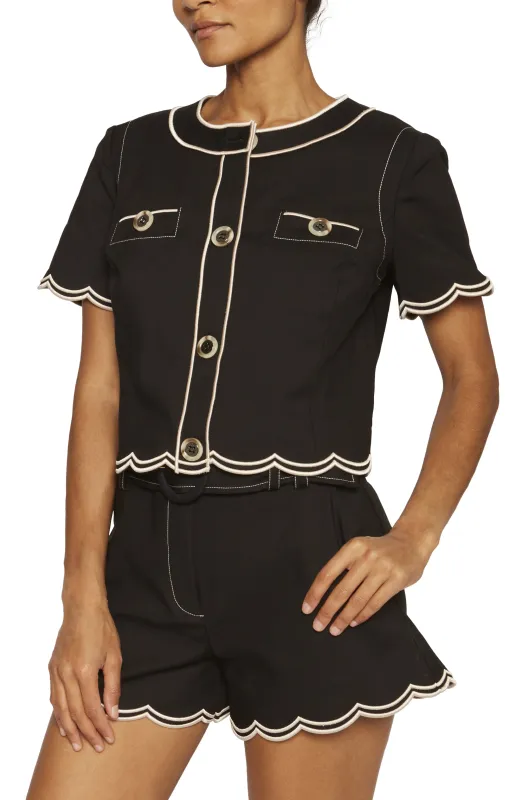 Ramy Brook - Sandra Stretch Cotton Scalloped Jacket - Black sold by Jessie Boutique