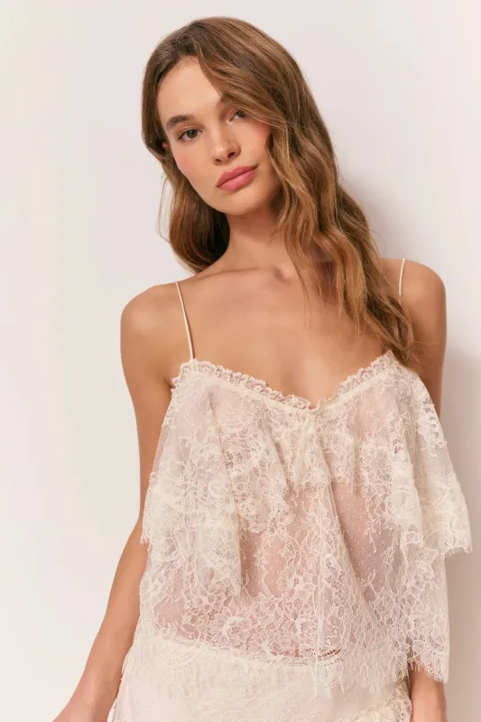 Loveshackfancy - Zhanya Sheer Lace Top - Ivory sold by Jessie Boutique