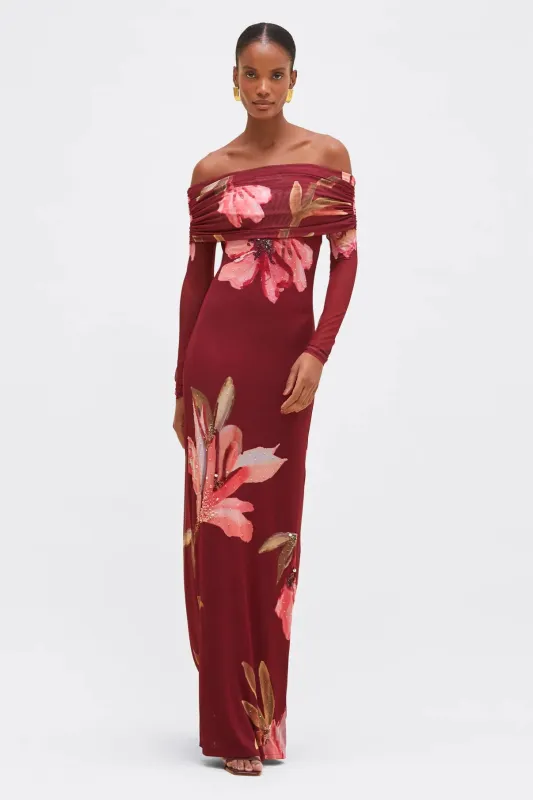 Patbo - Delicata Tulle Maxi Dress - Dark Red made by PatBO