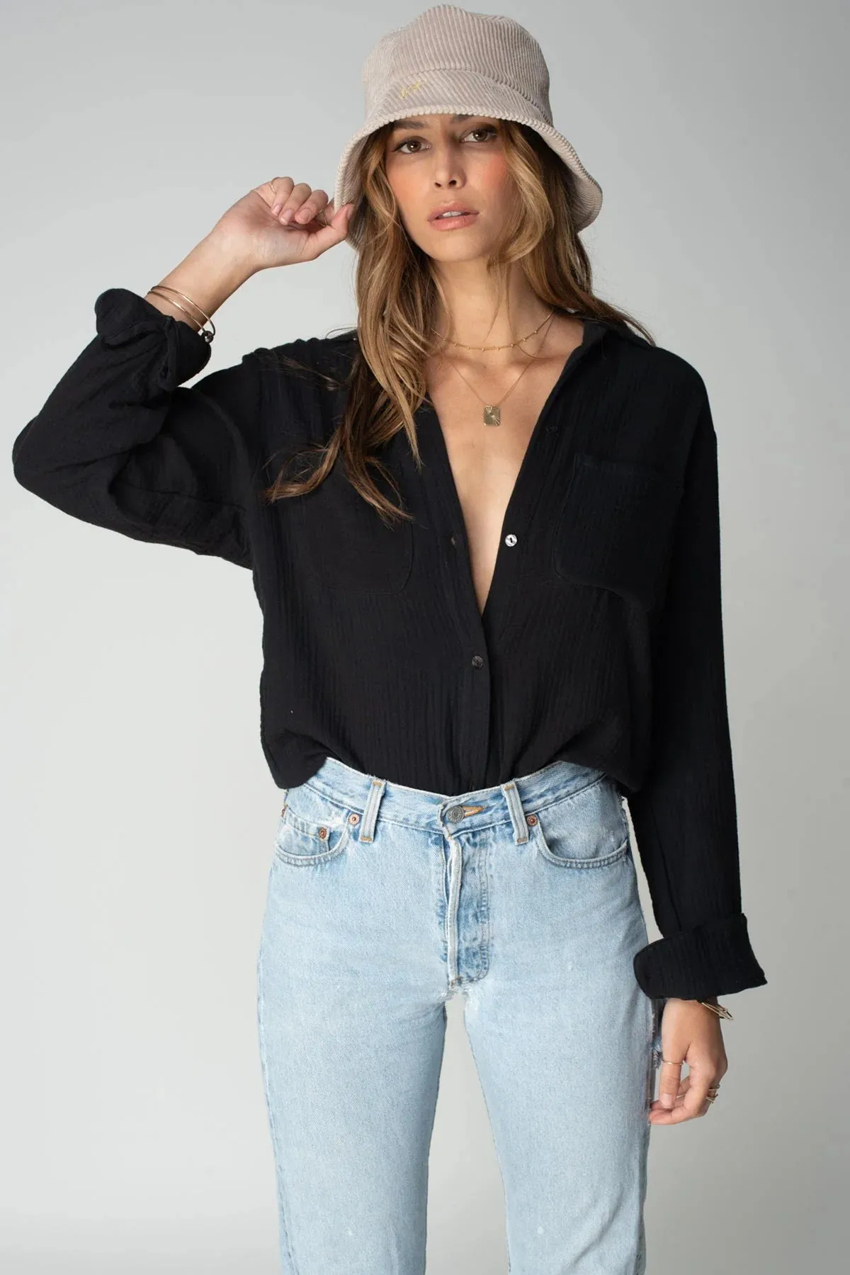 Stillwater - Double Gauze Favorite Shirt - Black sold by Jessie Boutique