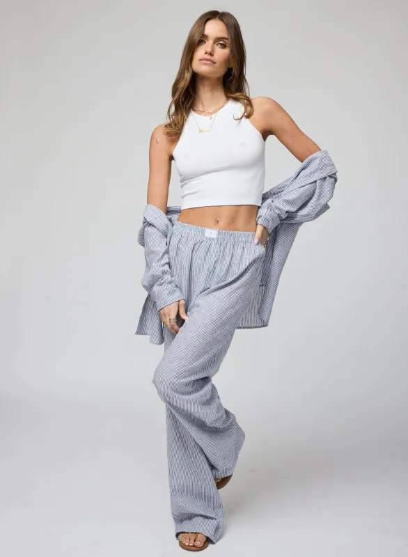 Stillwater - The Linen Boxer Pant - Navy Stripe sold by Jessie Boutique
