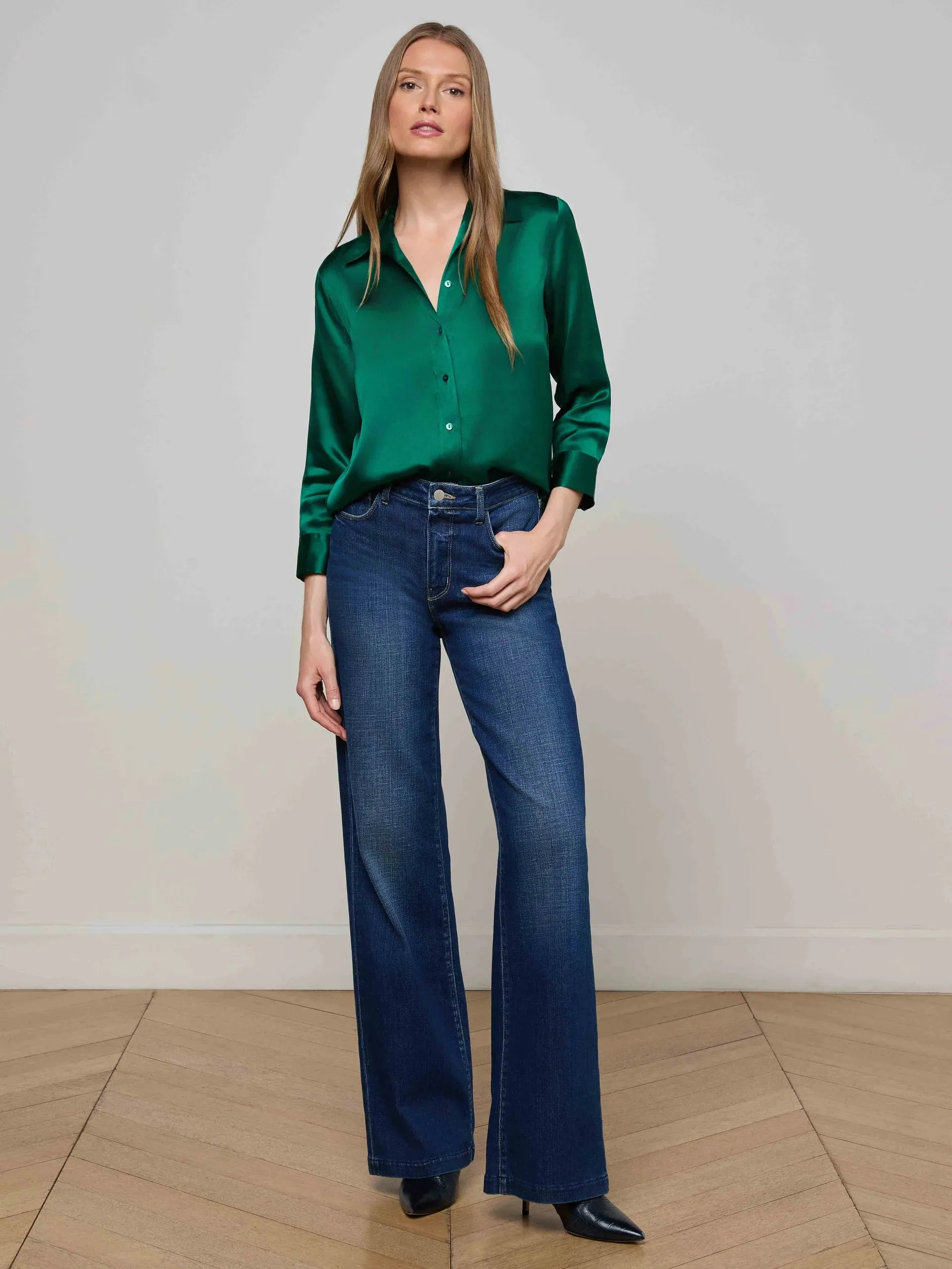 L'agence - Dani Silk Blouse - Bottle Green sold by Jessie Boutique product image thumbnail 3