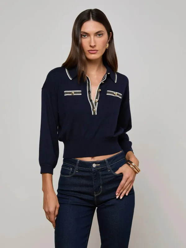L'agence - Malaki Cropped Sweater - Midnight/Ivory/Gold sold by Jessie Boutique