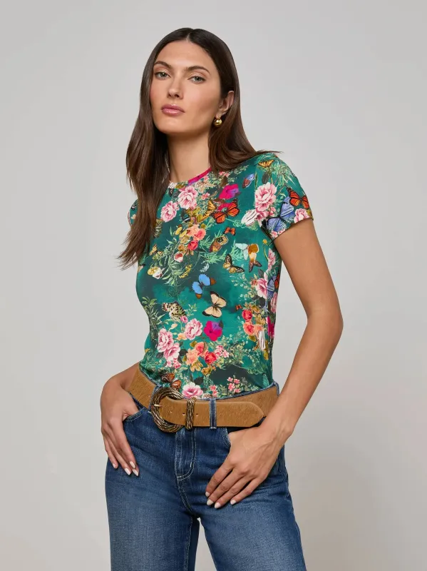 L'agence - Ressi Fitted Tee - Bottle Green Multi Charonda Butterfly sold by Jessie Boutique
