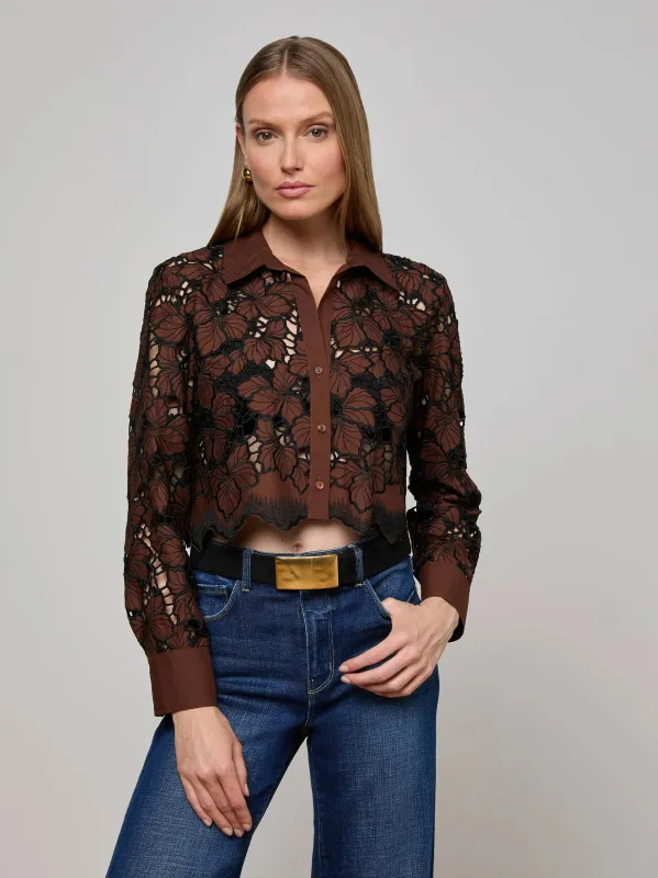 L'agence - Seychelle Cropped Eyelet Blouse - Hot Fudge/Black sold by Jessie Boutique