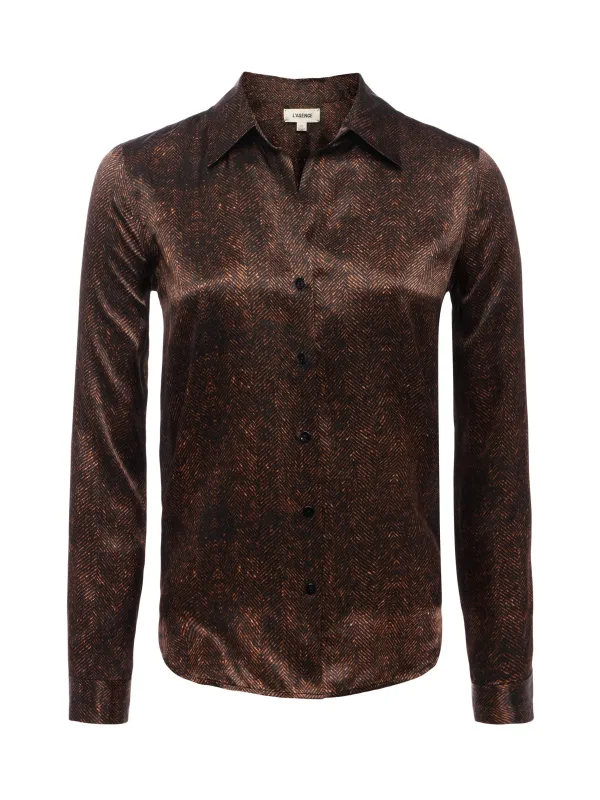 L'agence - Tyler Silk Blouse - Brown Herringbone Print sold by Jessie Boutique