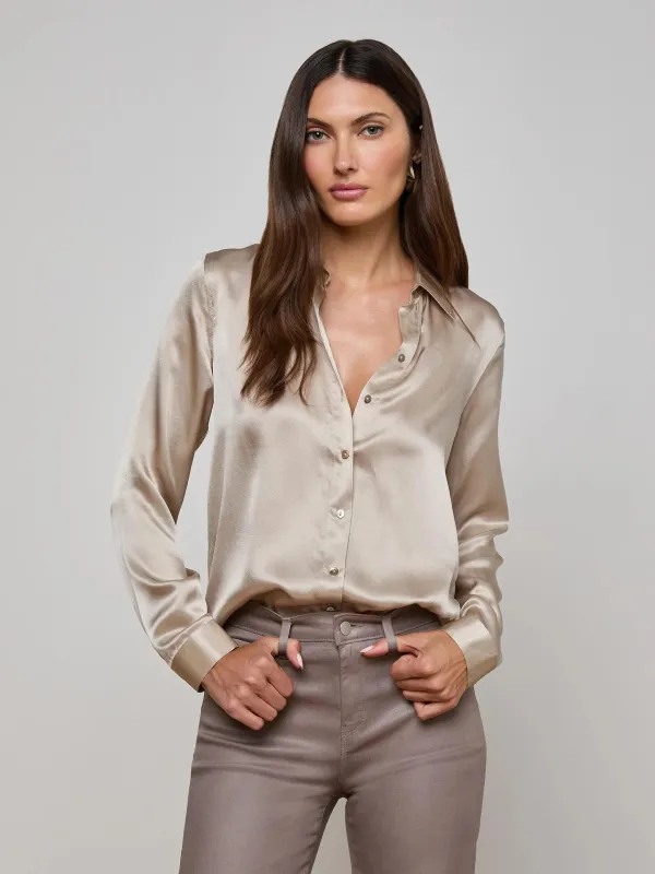 L'agence - Tyler Silk Blouse - Smoke Grey sold by Jessie Boutique