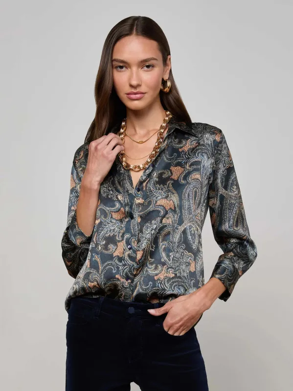 L'agence - Dani Silk Blouse - Midnight Multi Etched Paisley sold by Jessie Boutique