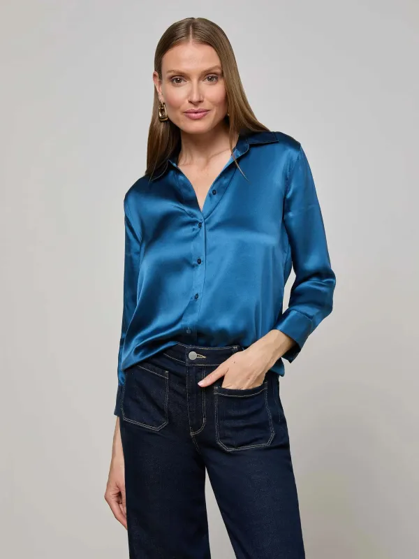 L'agence - Dani Silk Blouse - Stone Blue sold by Jessie Boutique