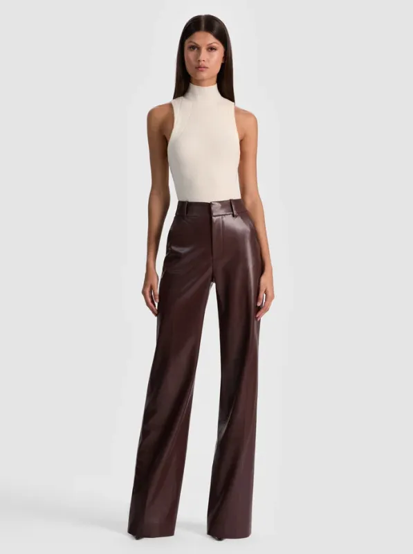Alice + Olivia - Alexander Vegan Trouser - Dark Chocolate sold by Jessie Boutique