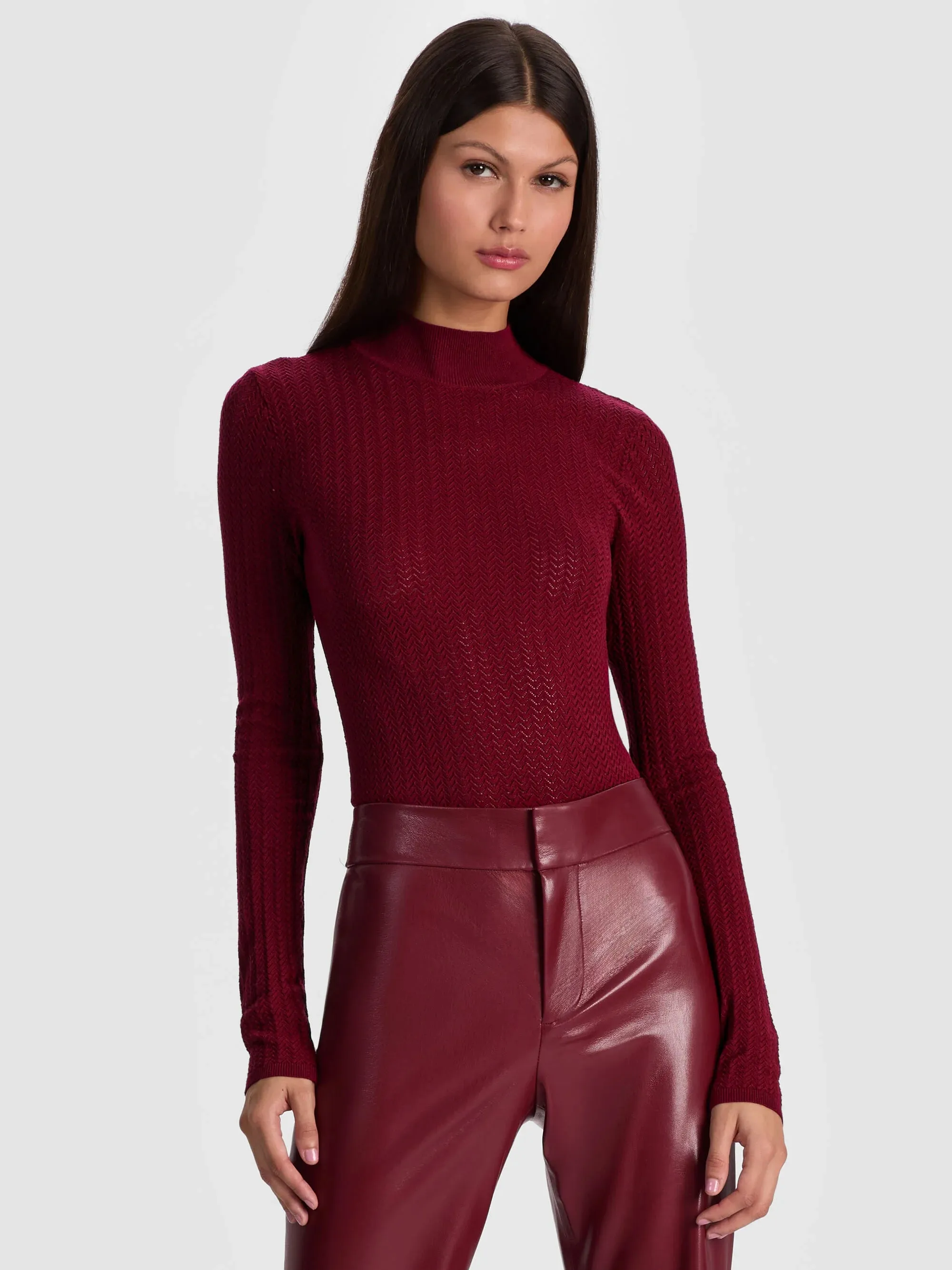 Alice + Olivia - Lanie Long Sleeve Mockneck - Oxblood sold by Jessie Boutique