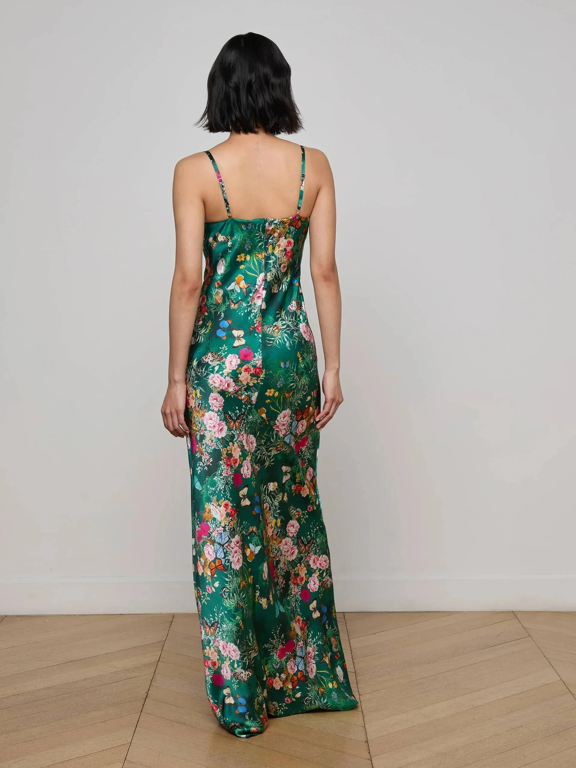 L’agence - Sayla Silk Gown - Bottle Green Multi Charonda Butterfly sold by Jessie Boutique product image thumbnail 3