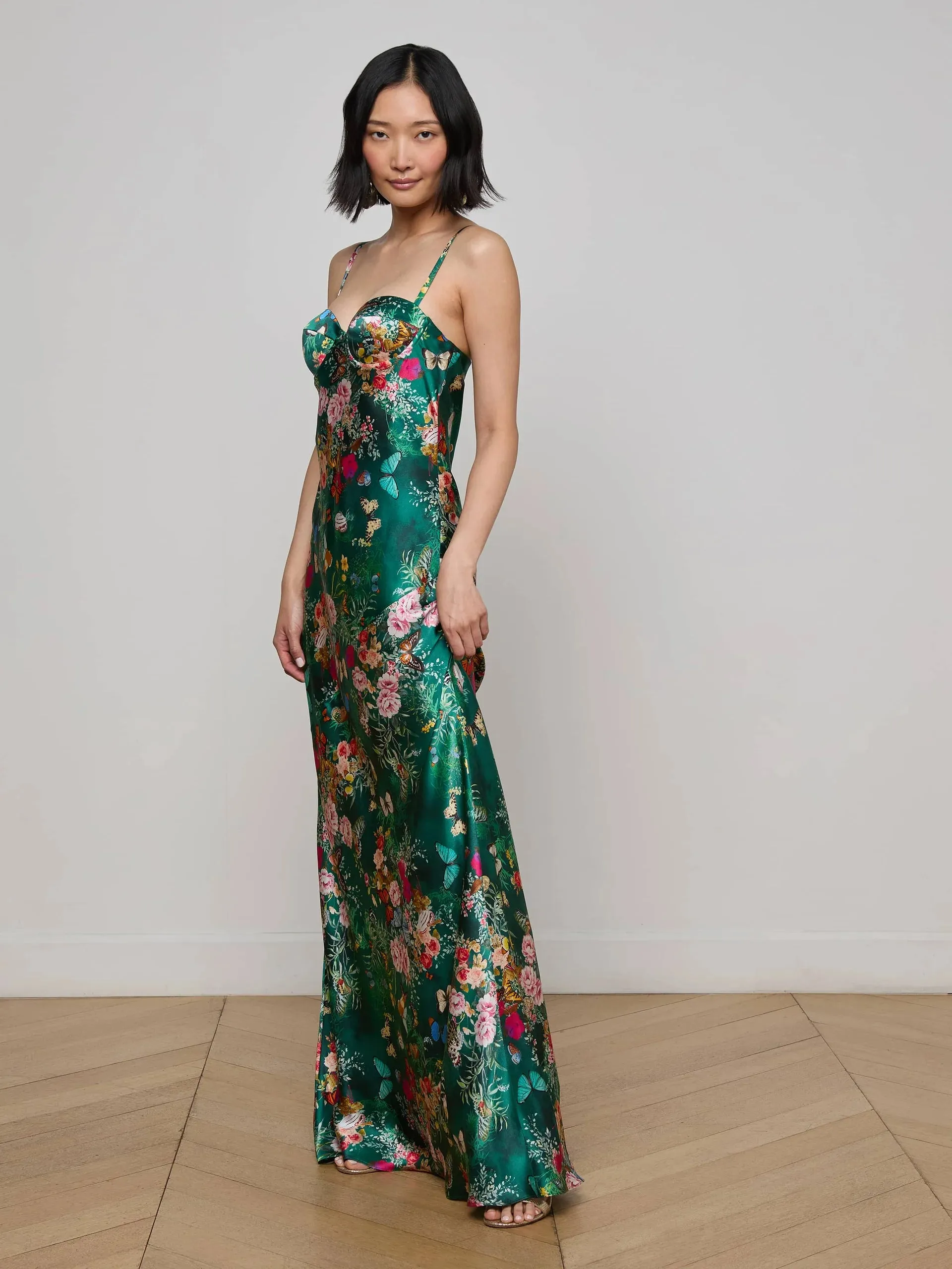 L’agence - Sayla Silk Gown - Bottle Green Multi Charonda Butterfly sold by Jessie Boutique product image thumbnail 2