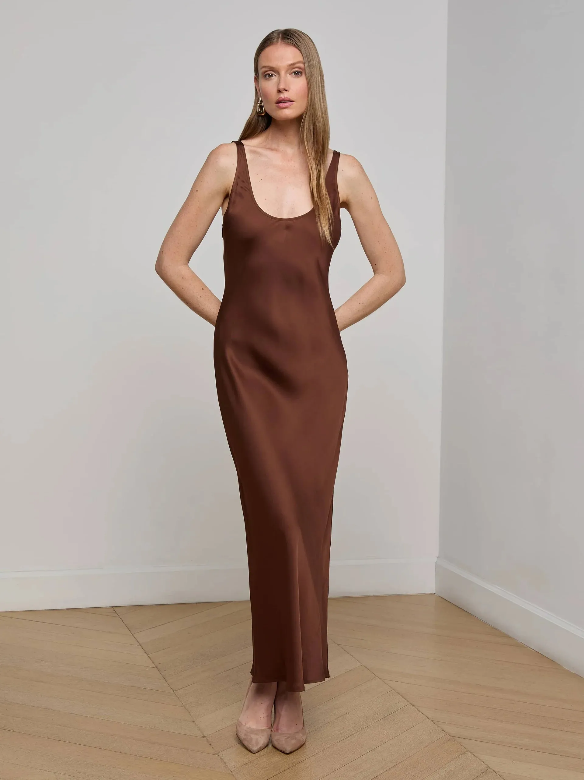 L'agence - Akiya Satin Maxi Dress - Hot Fudge sold by Jessie Boutique product image thumbnail 4