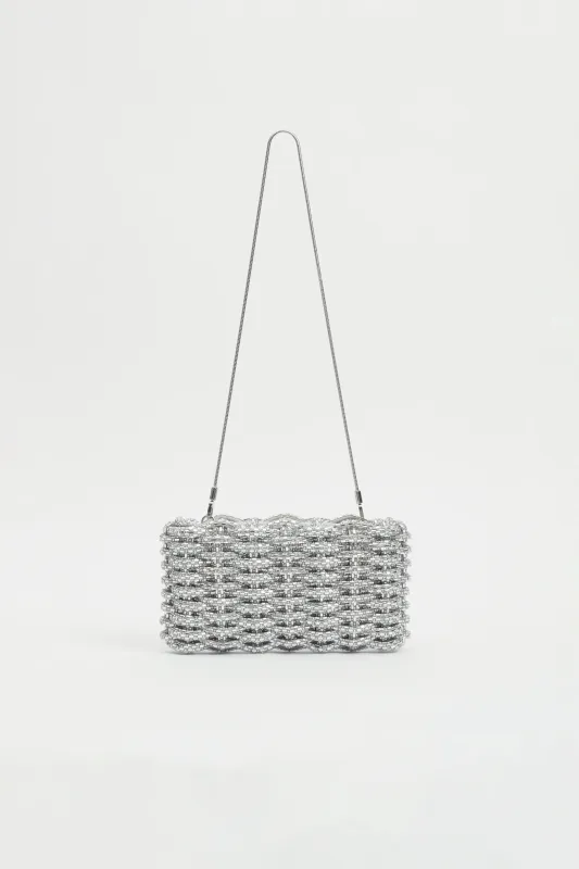 Simkhai - Morgan Woven Rhinestone Clutch - Silver sold by Jessie Boutique