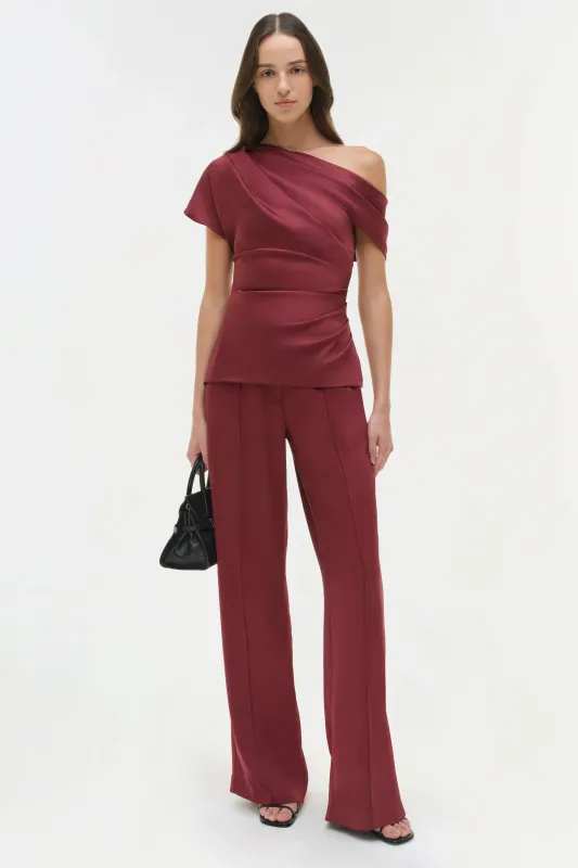 Simkhai - Kyra Satin Wide Leg Pant - Cranberry sold by Jessie Boutique