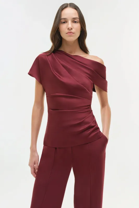 Simkhai - Phoebe Draped Satin Top - Cranberry sold by Jessie Boutique