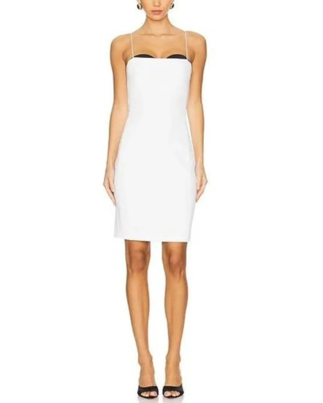 Alice + Olivia - Ada Peekaboo Bustier Midi Dress - Off White/Black sold by Jessie Boutique