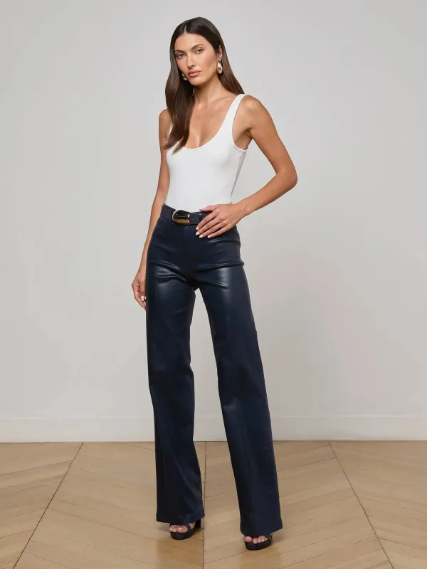 L'agence - Clayton Coated Wide-Leg Jean - Deep Midnight Coated sold by Jessie Boutique