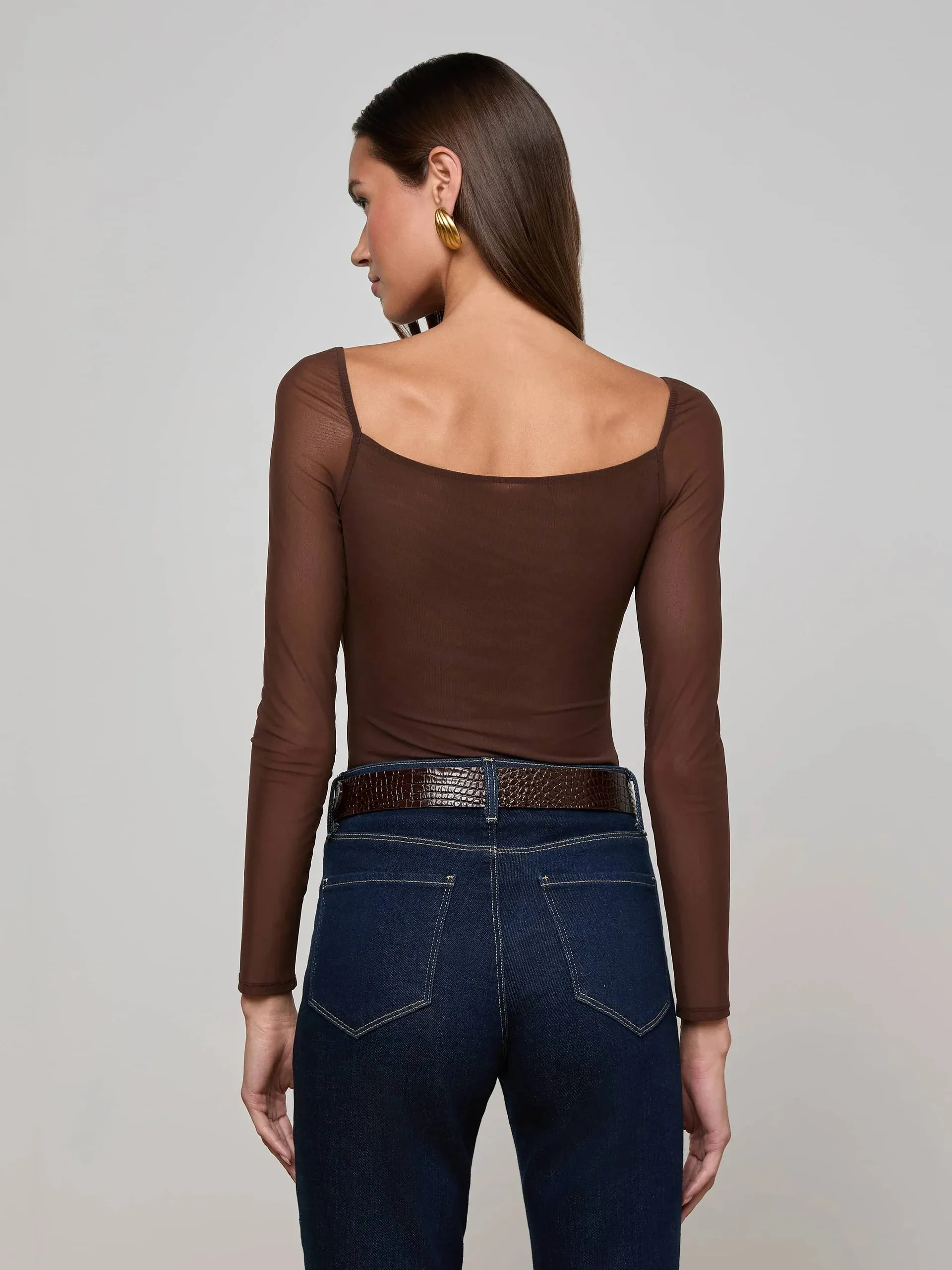 L'agence - Gwendolyn Mesh Bodysuit - Chocolate sold by Jessie Boutique product image thumbnail 3