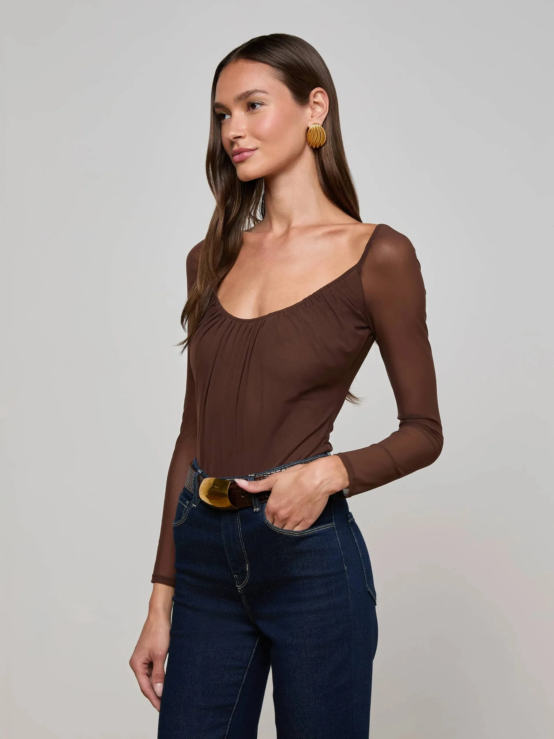 L'agence - Gwendolyn Mesh Bodysuit - Chocolate sold by Jessie Boutique product image thumbnail 2