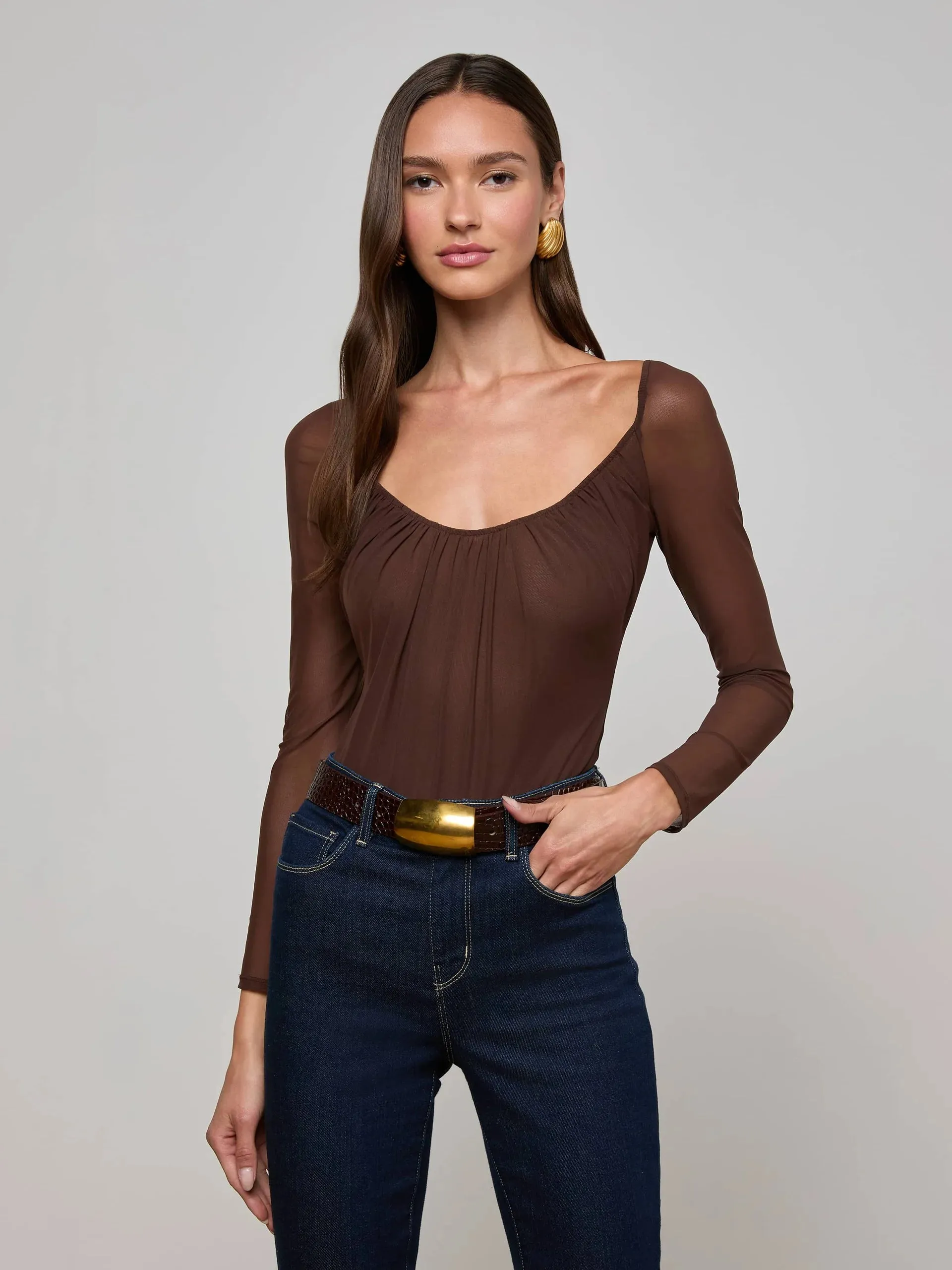 L'agence - Gwendolyn Mesh Bodysuit - Chocolate sold by Jessie Boutique