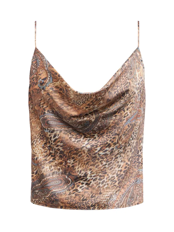 L'agence - Calista Silk Camisole - Brown/Blue Valencia Leopard sold by Jessie Boutique