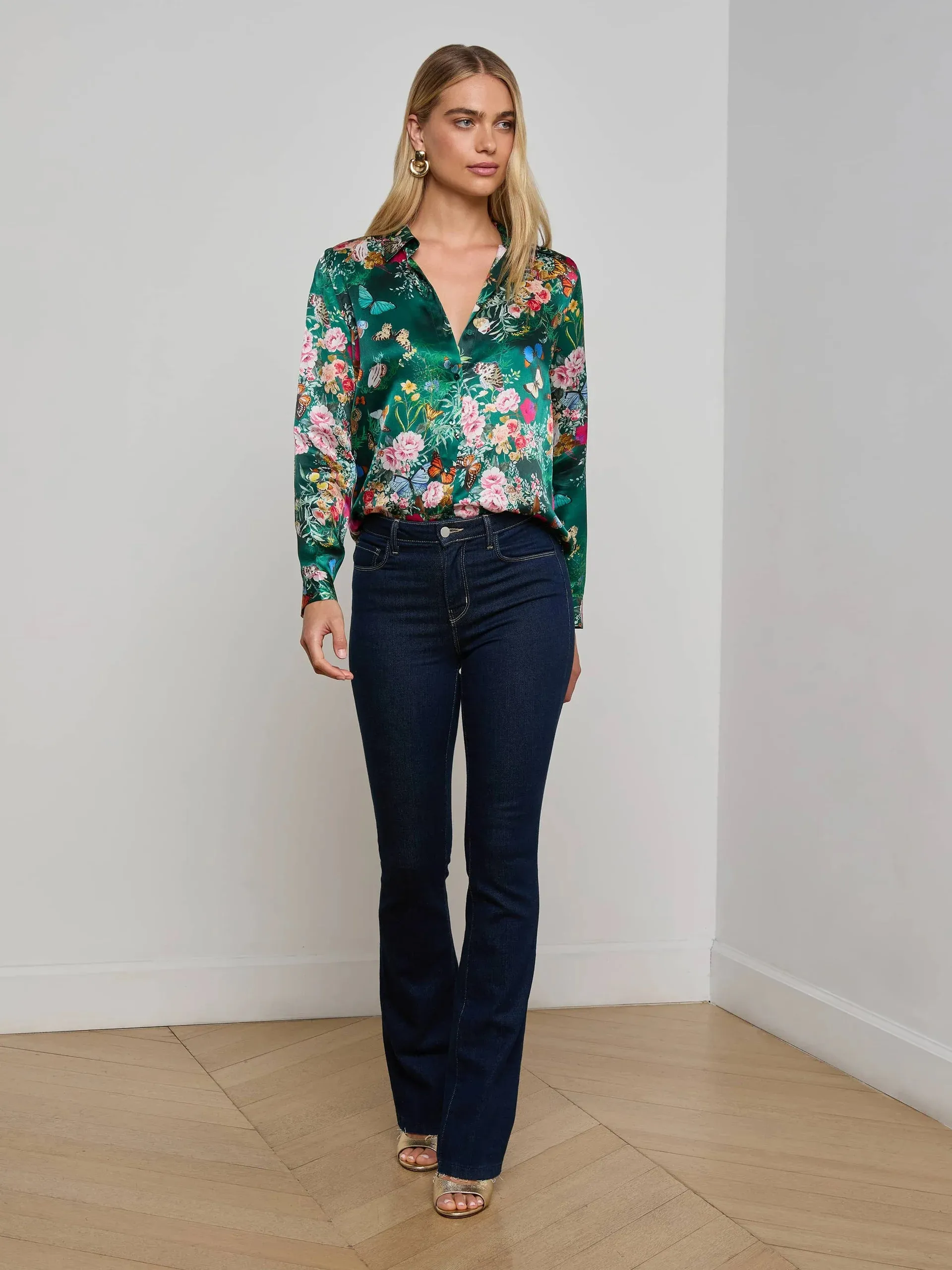 L'agence - Tyler Silk Blouse - Bottle Green Multi Charonda Butterfly sold by Jessie Boutique product image thumbnail 3