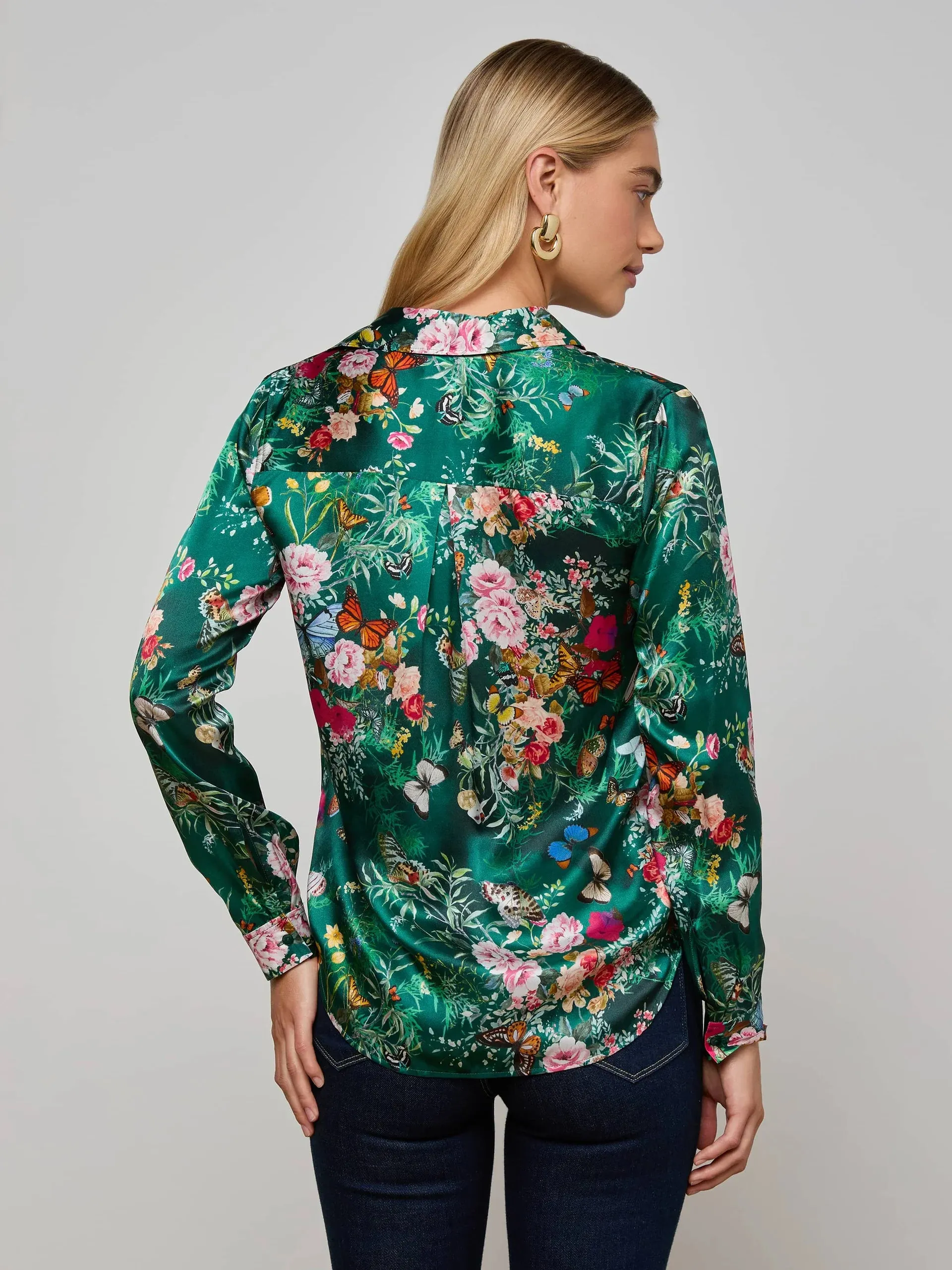 L'agence - Tyler Silk Blouse - Bottle Green Multi Charonda Butterfly sold by Jessie Boutique product image thumbnail 4