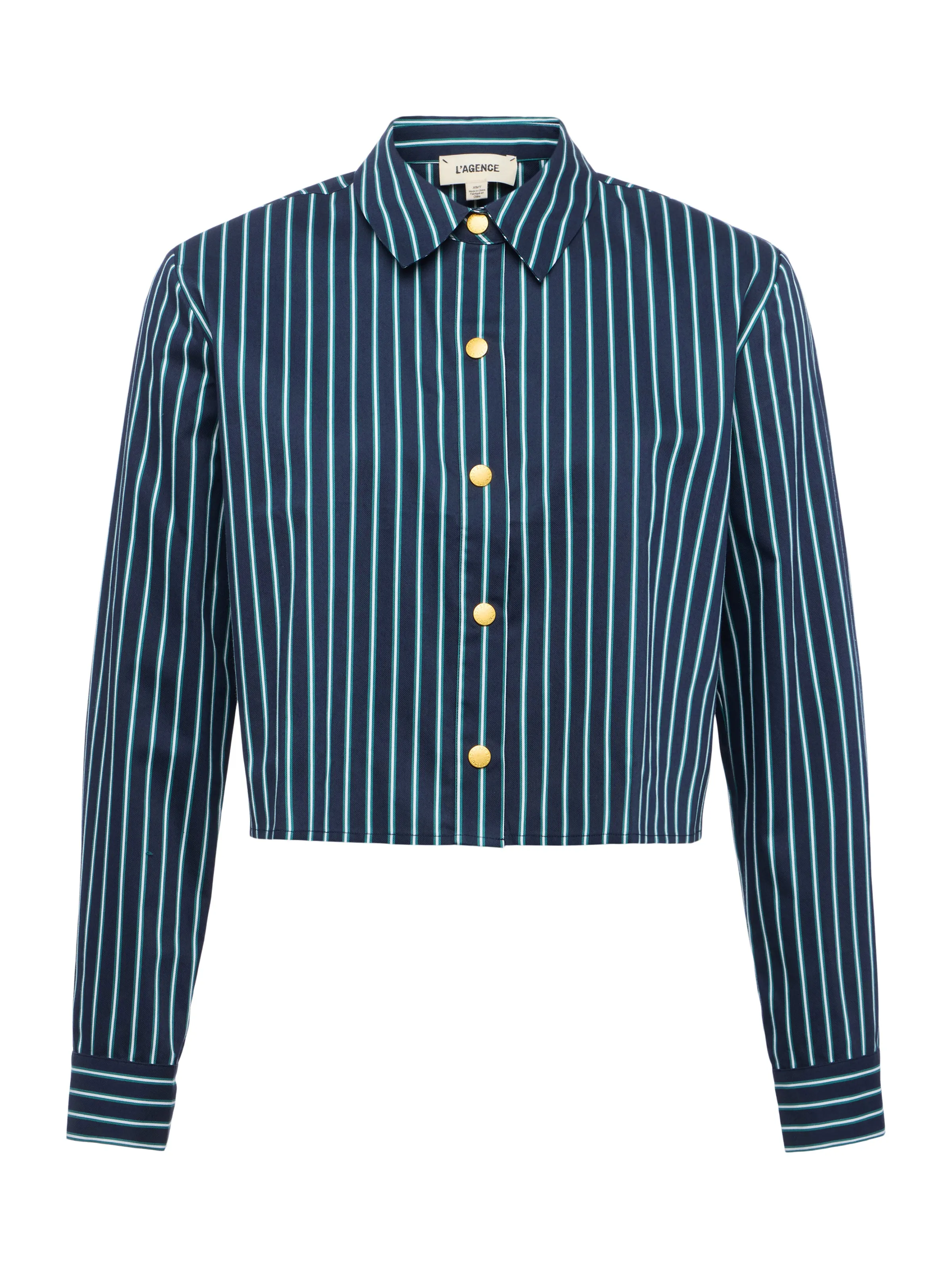 L'agence - Cosette Shirt - Midnight/Bottle Green Stripe sold by Jessie Boutique