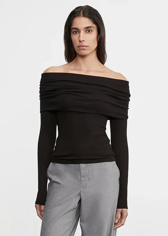 Enza Costa - Silk Rib L/S Off-Shoulder Top - Black sold by Jessie Boutique