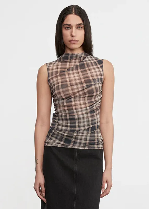 Enza Costa - Plaid Mesh Sleeveless Twist Top - Plaid sold by Jessie Boutique