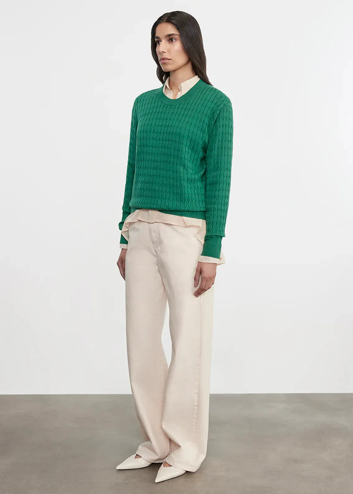 Enza Costa - Cashmere Cotton Cable Knit Easy Crew - Emerald sold by Jessie Boutique product image thumbnail 3