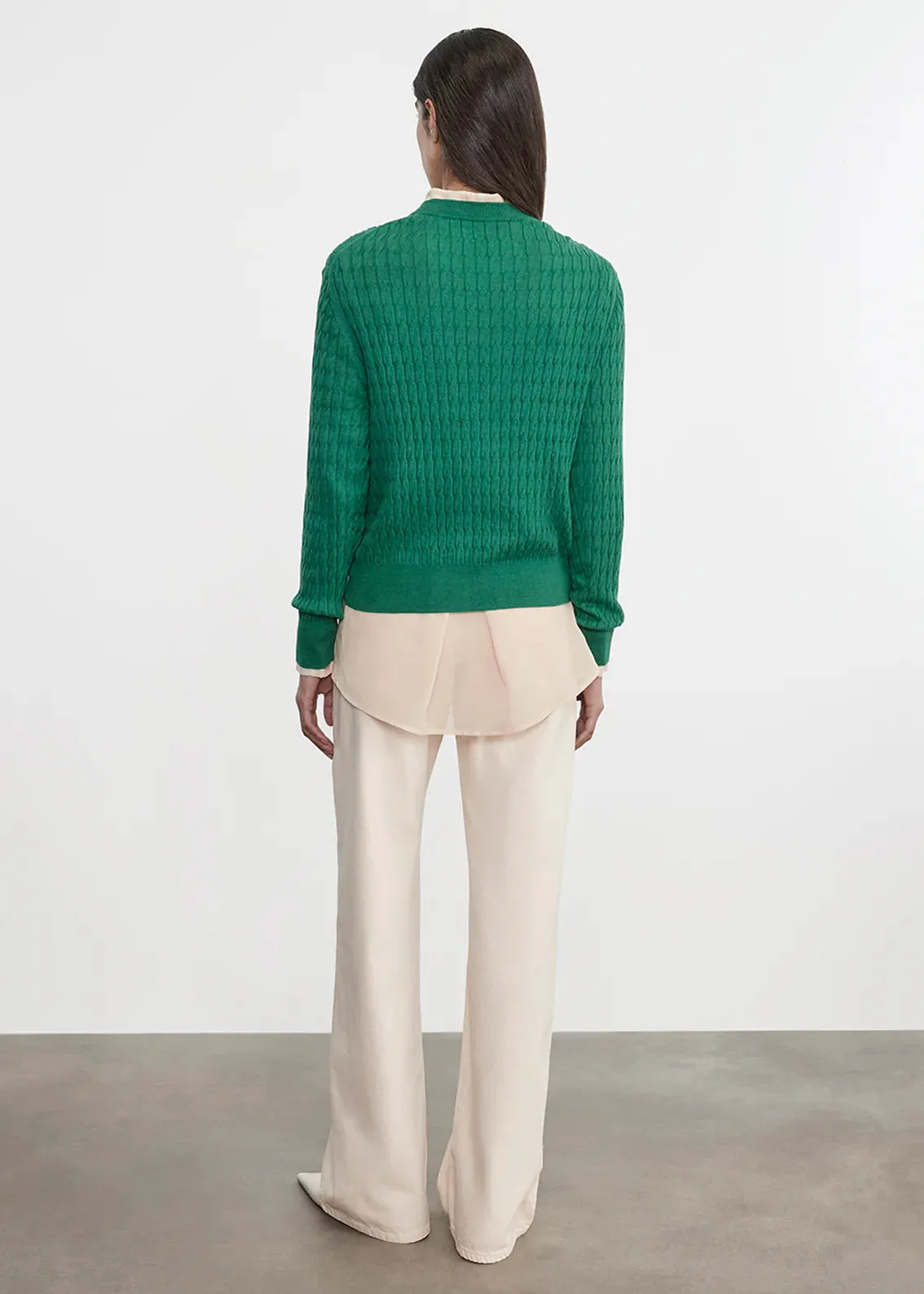 Enza Costa - Cashmere Cotton Cable Knit Easy Crew - Emerald sold by Jessie Boutique product image thumbnail 4