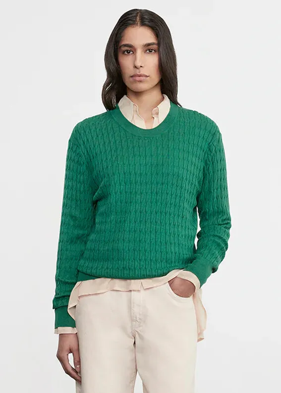 Enza Costa - Cashmere Cotton Cable Knit Easy Crew - Emerald sold by Jessie Boutique product image thumbnail 2