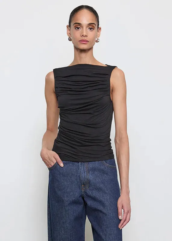 Enza Costa - Fluid Jersey Sleeveless Draped Boatneck - Black sold by Jessie Boutique