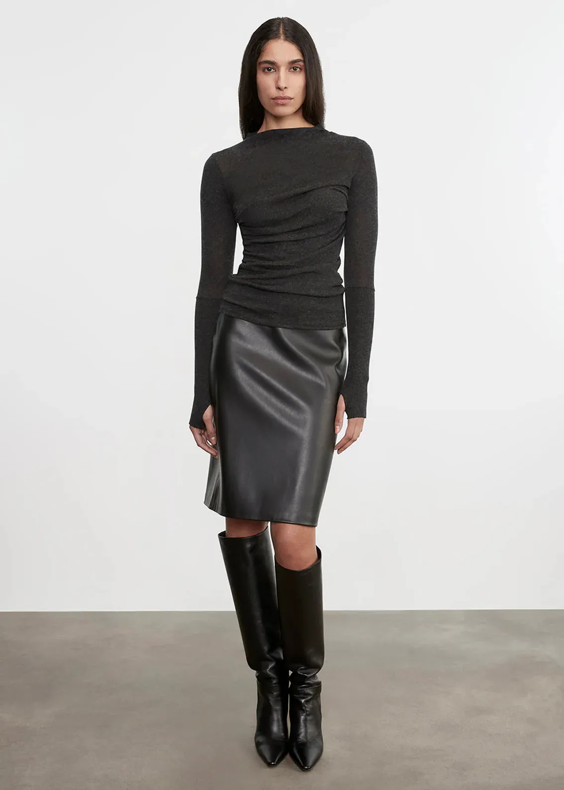 Enza Costa - Knee Length Leather Skirt - Black sold by Jessie Boutique