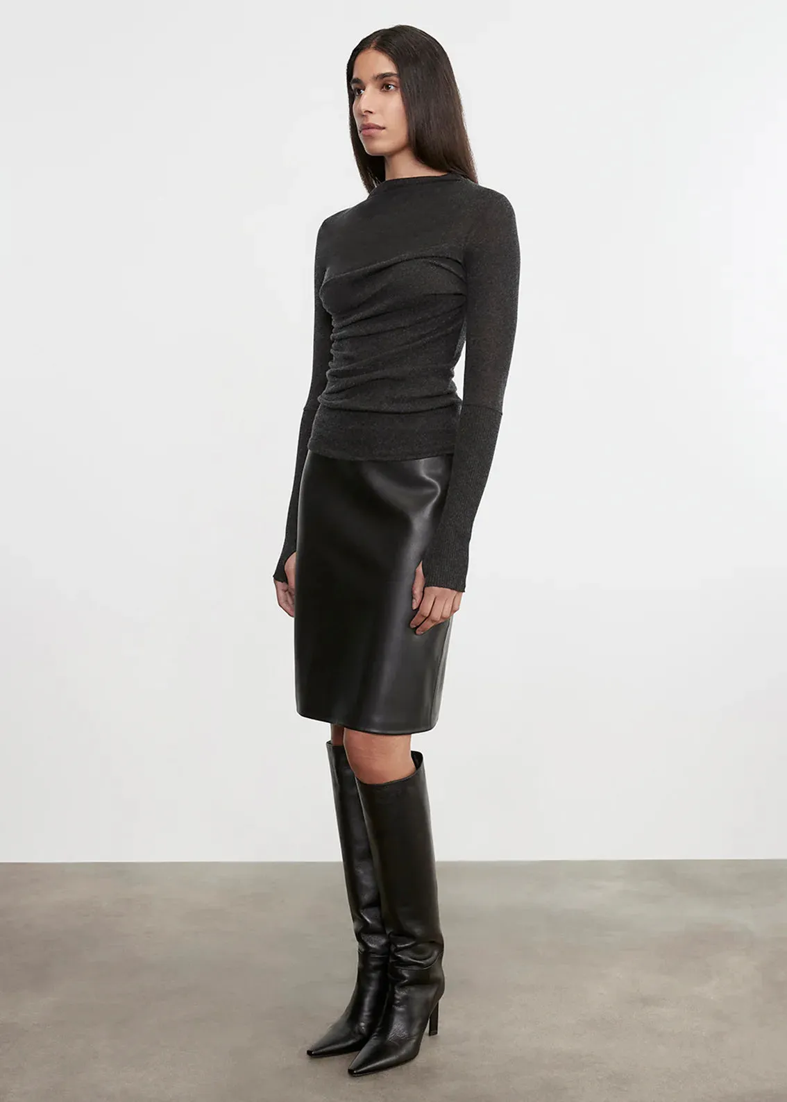 Enza Costa - Knee Length Leather Skirt - Black sold by Jessie Boutique product image thumbnail 2