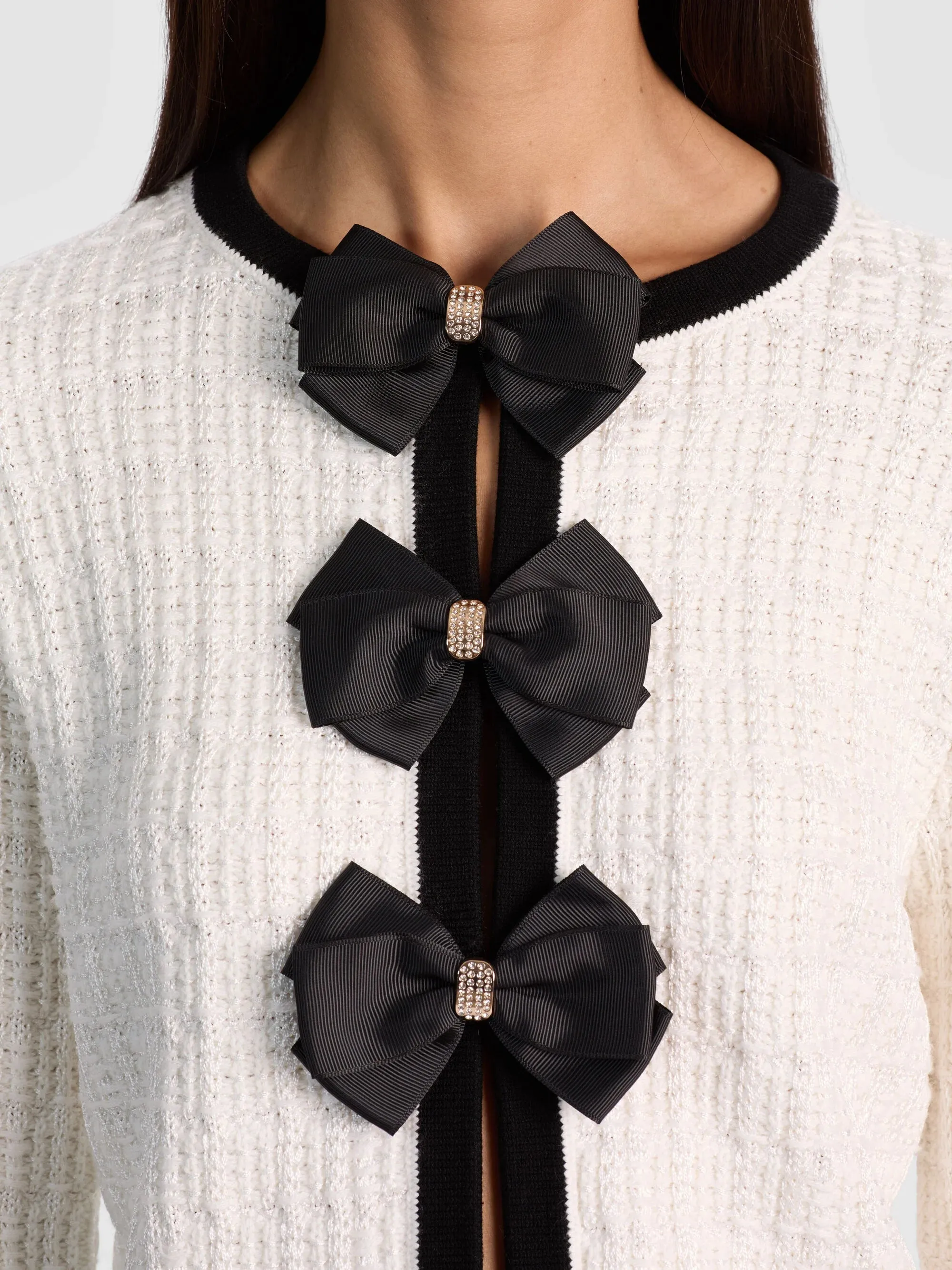 Alice + Olivia - Akira Bow Cardigan - Soft White/Black sold by Jessie Boutique product image thumbnail 4