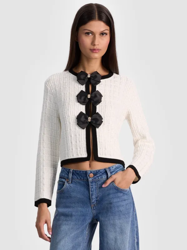 Alice + Olivia - Akira Bow Cardigan - Soft White/Black sold by Jessie Boutique