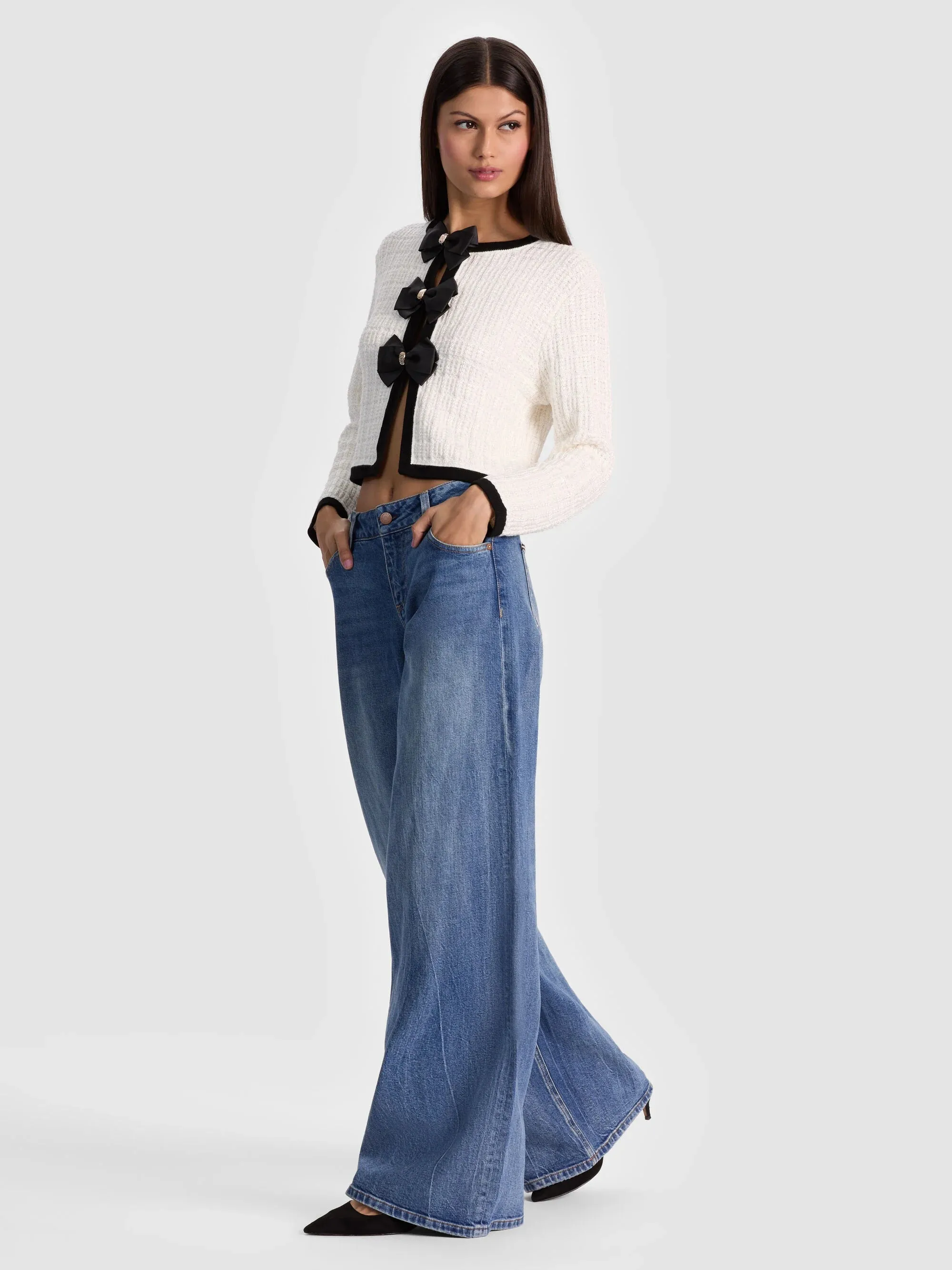 Alice + Olivia - Akira Bow Cardigan - Soft White/Black sold by Jessie Boutique product image thumbnail 5