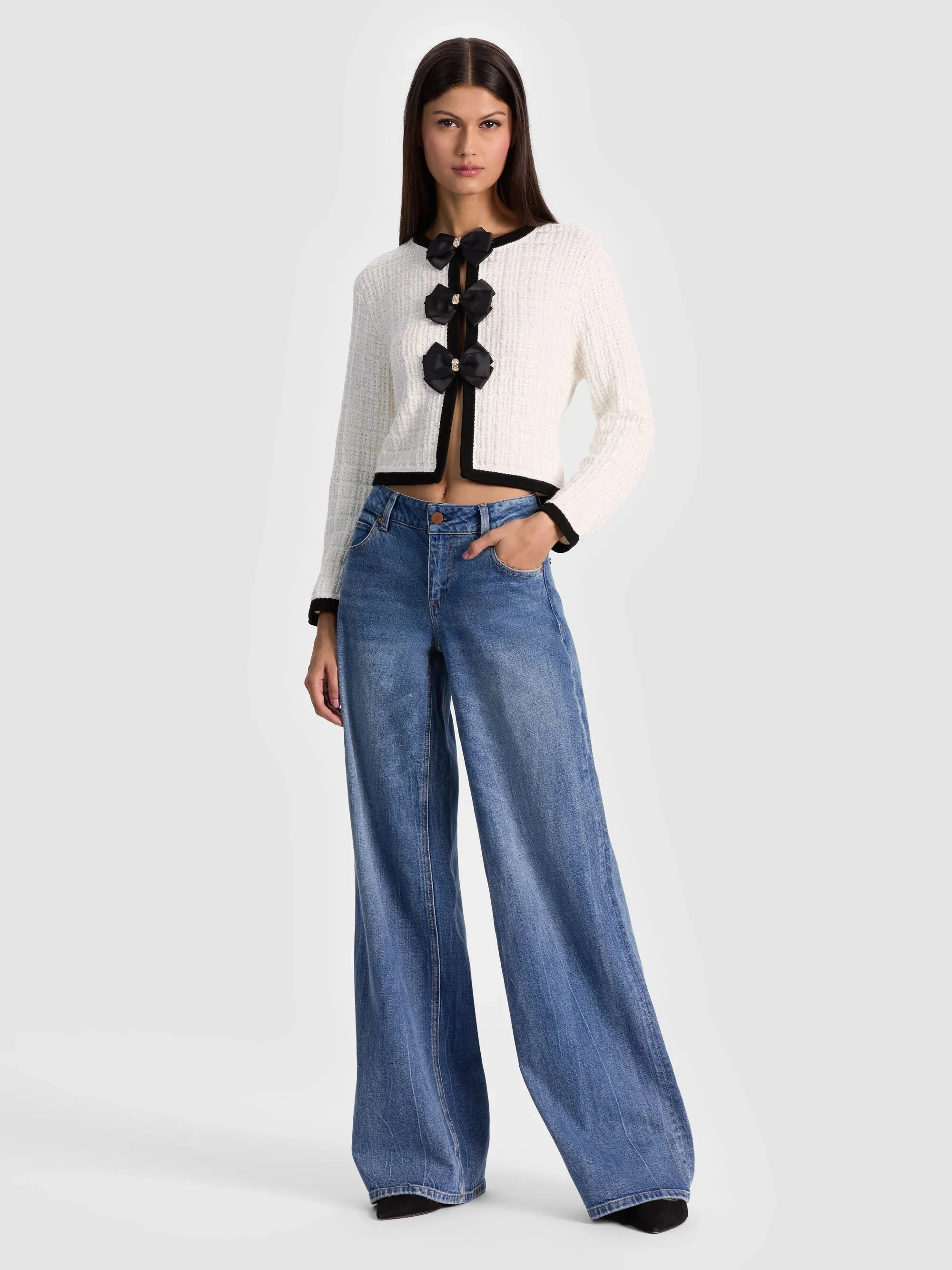 Alice + Olivia - Akira Bow Cardigan - Soft White/Black sold by Jessie Boutique product image thumbnail 2