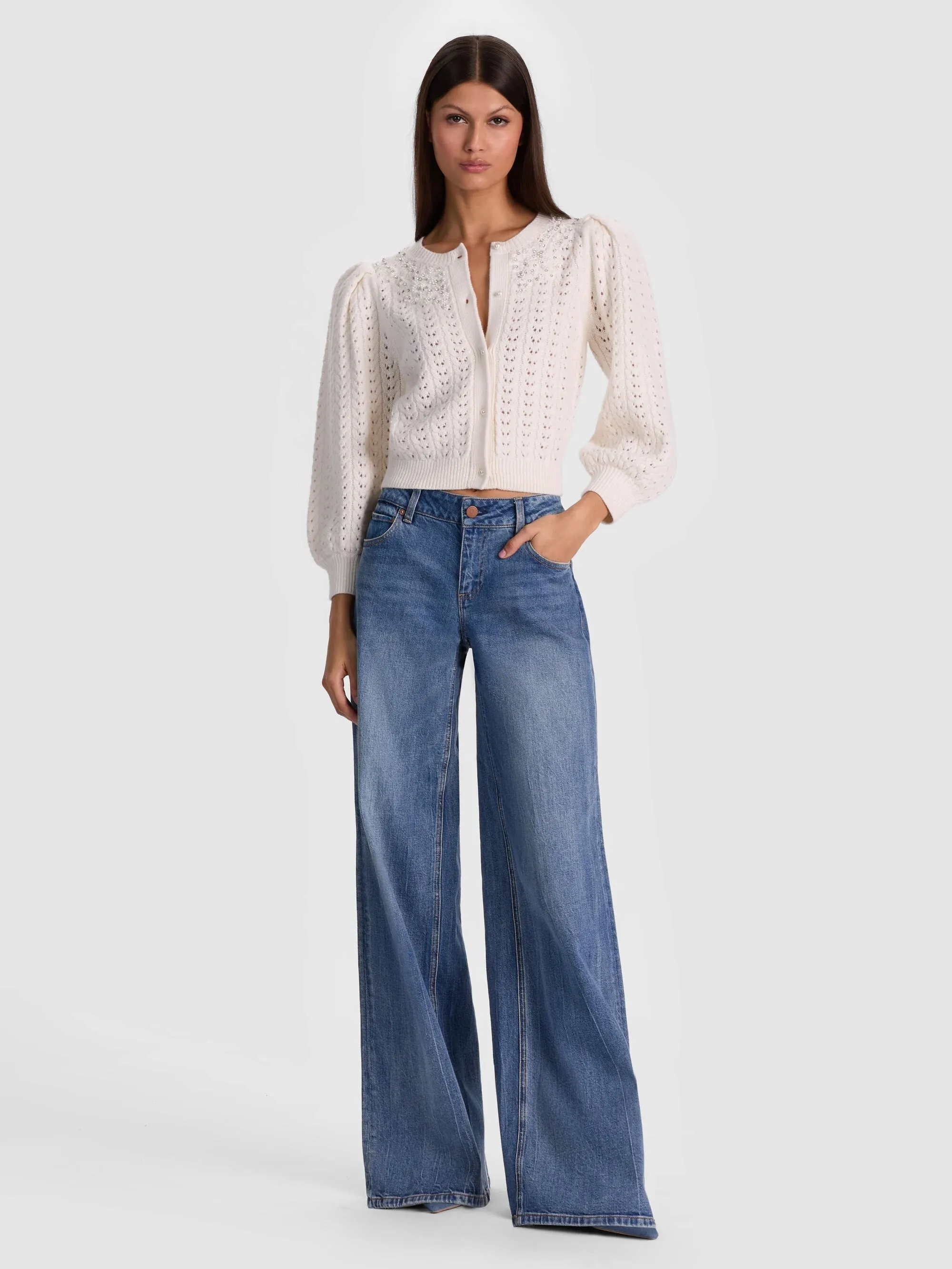 Alice + Olivia - Doris Puff-Sleeve Cardigan - Soft White sold by Jessie Boutique product image thumbnail 3